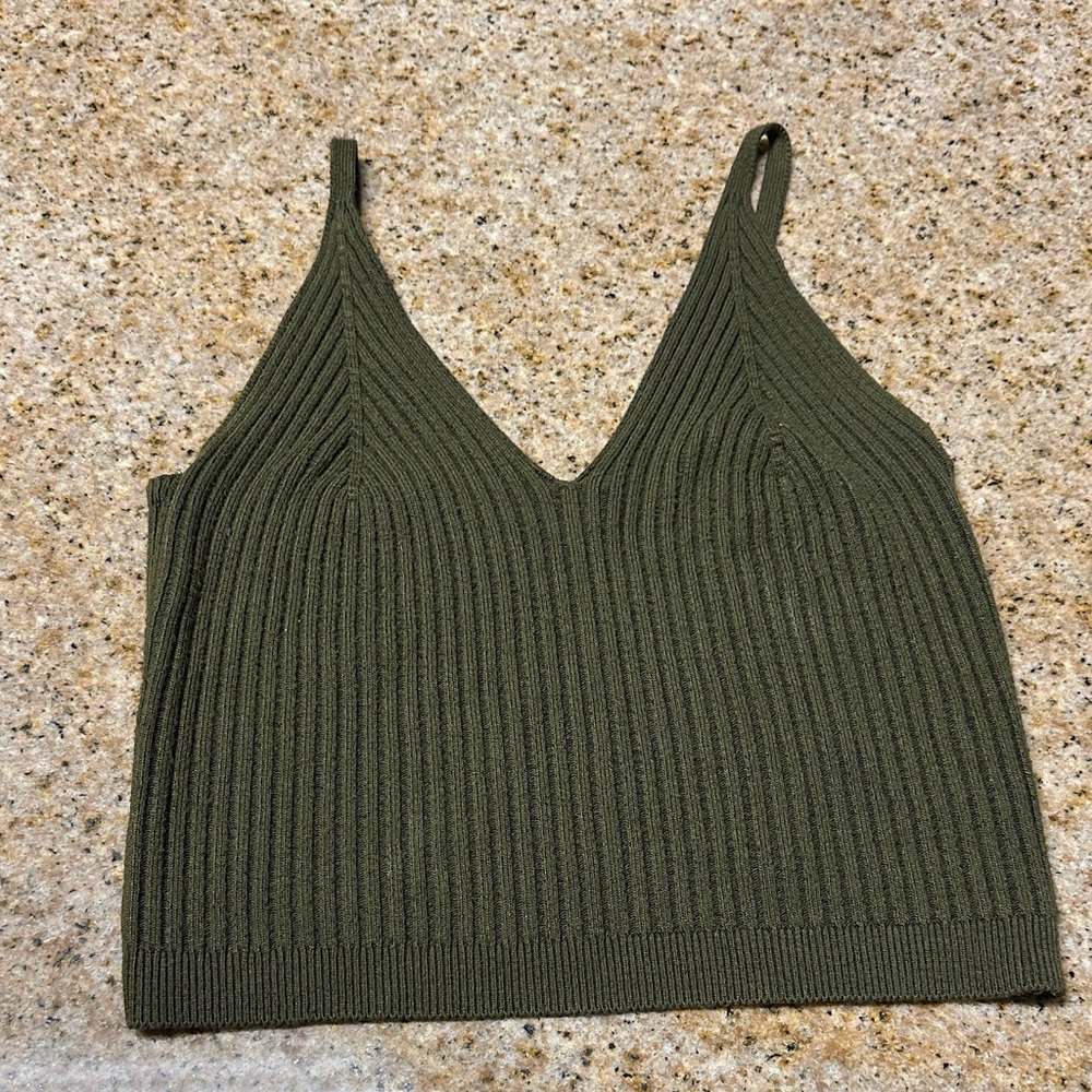 Olive Green Ribbed Knit Women's Top